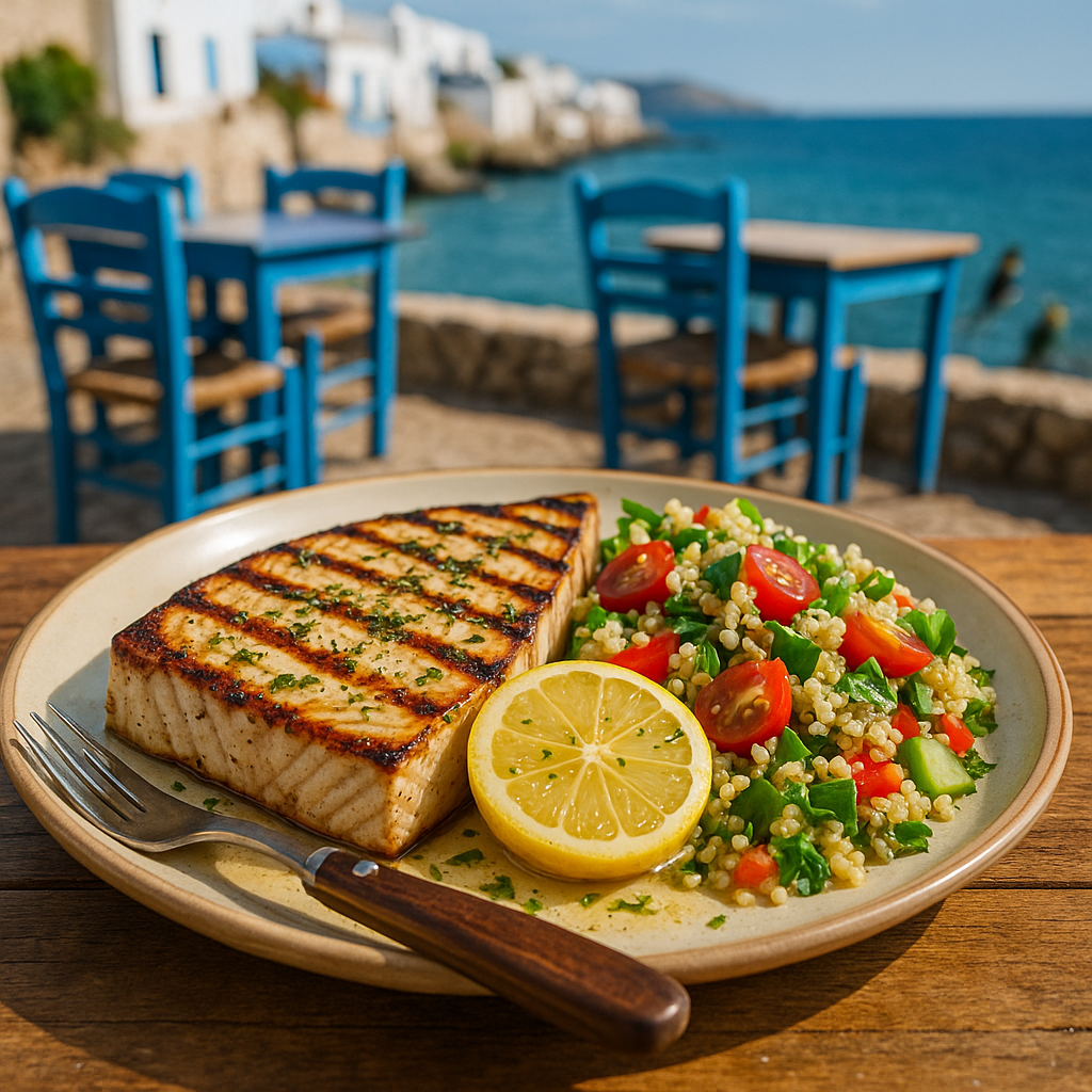 Lemon Herb Grilled Swordfish with Quinoa Tabbouleh