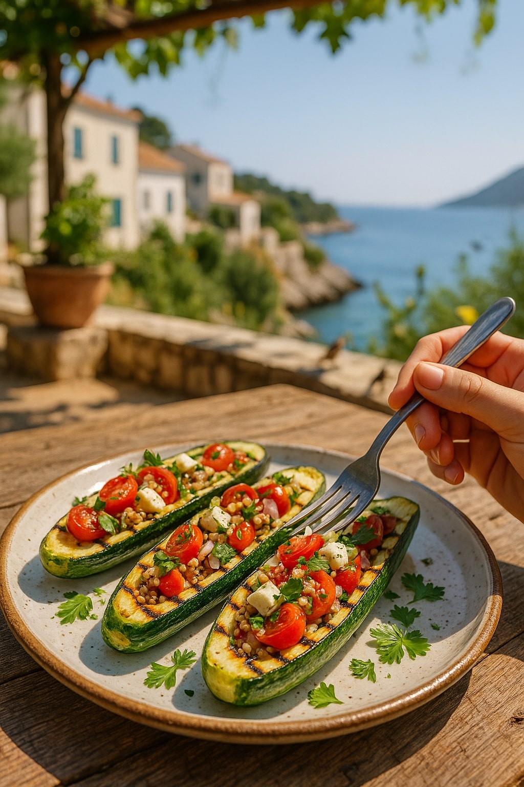 Grilled Mediterranean Stuffed Zucchini Boats
