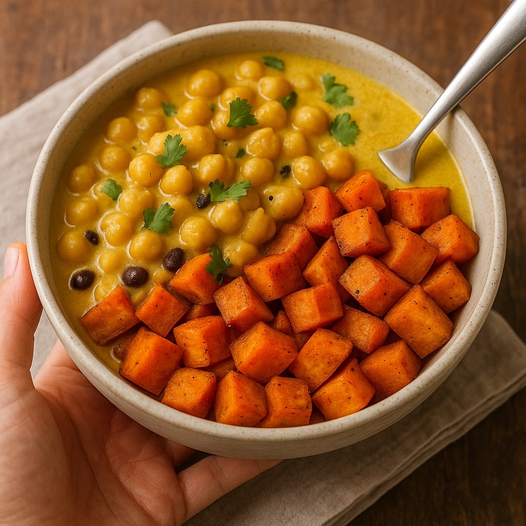 Coconut Curried Chickpea & Sweet Potato Bowls