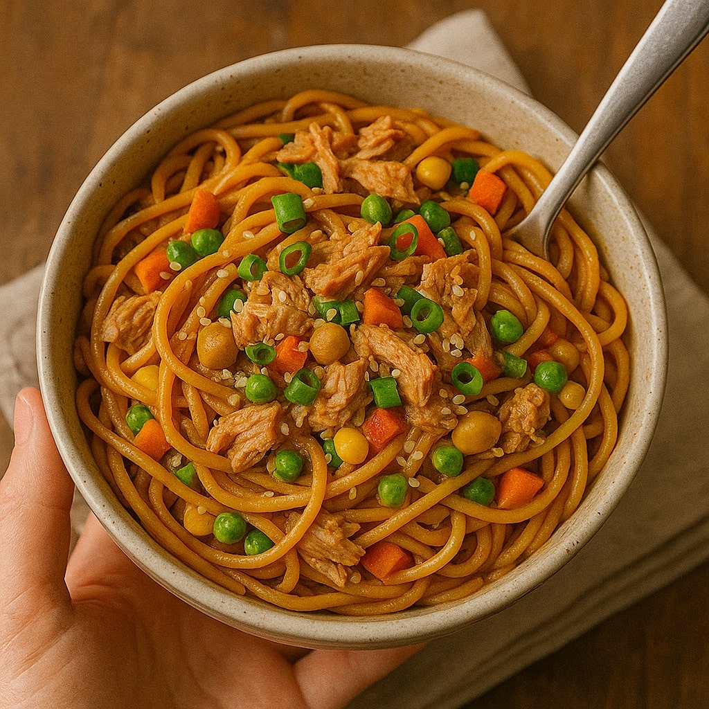 Szechuan-Style Spicy Garlic Noodles with Canned Tuna