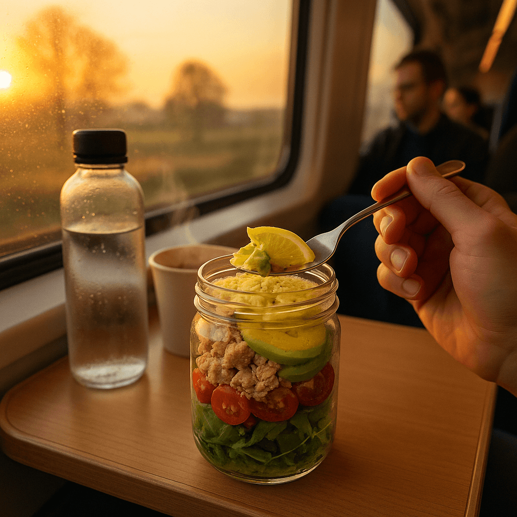 Train-Window Sunrise Bowl: 7-Ingredient Hostel Jar for protein on the go