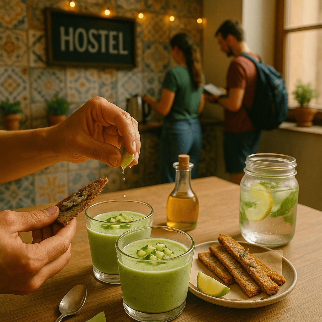 Cold Cucumber-Avocado Gazpacho with Sardine-Toast Strips