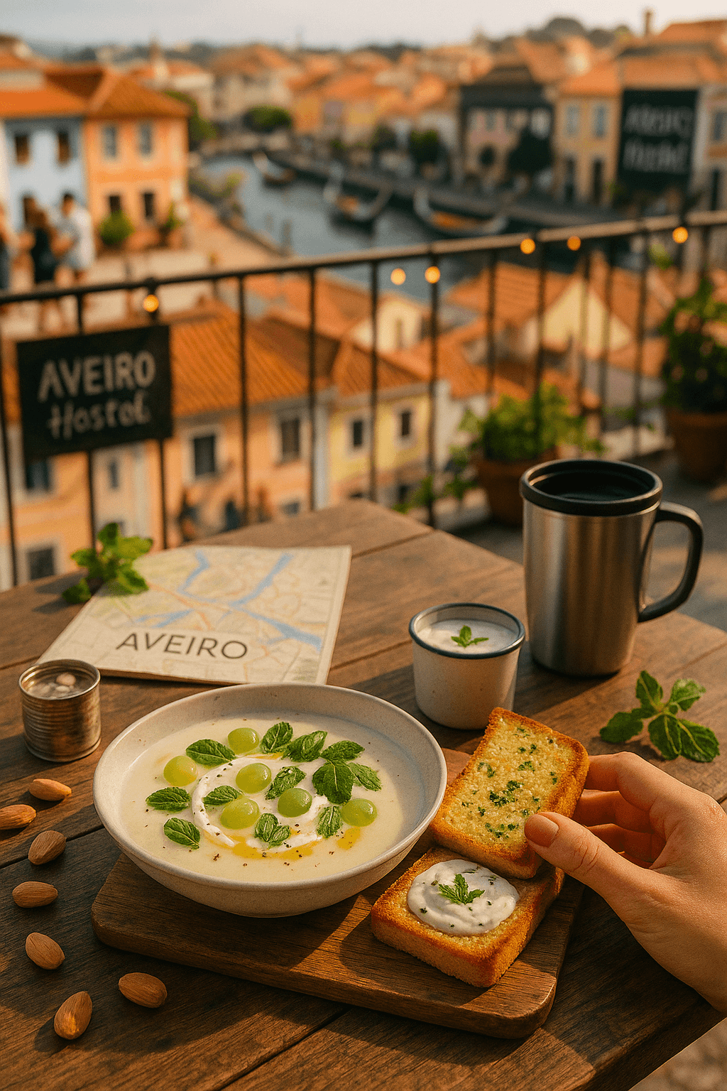 Almond-White Bean Cold Soup with Minted Yogurt Toasts