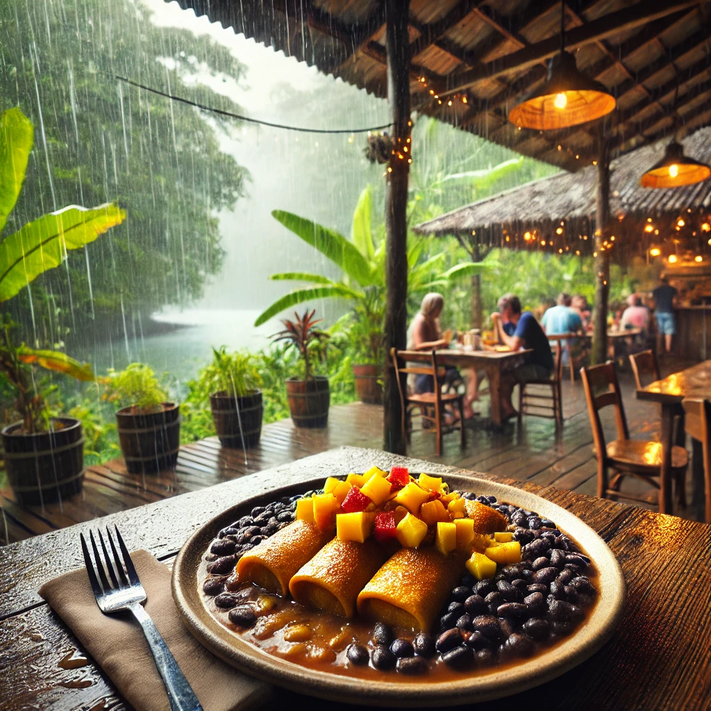 Tropical Plantain and Black Bean Enchiladas with Mango Salsa