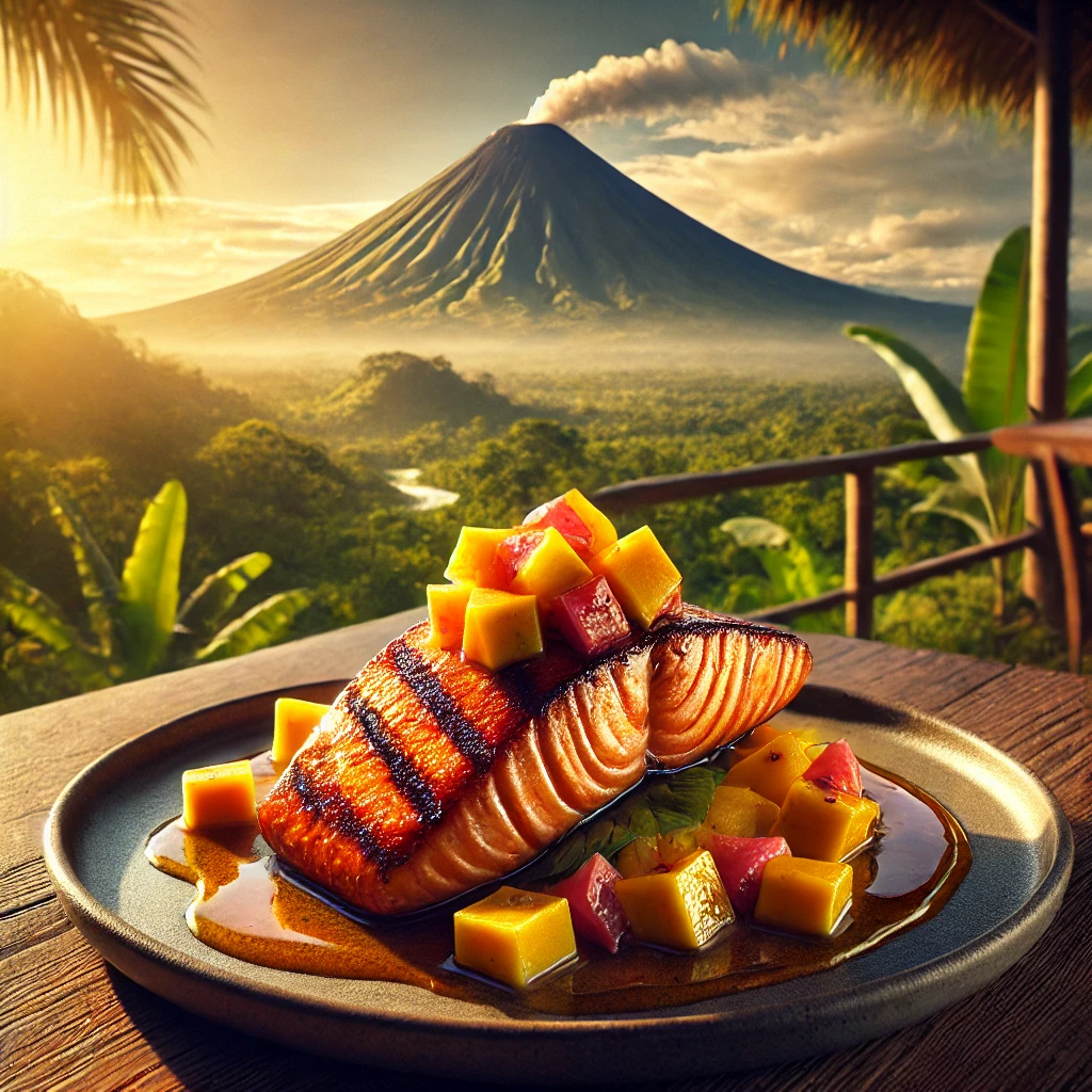 Tropical Guava Glazed Salmon with Mango Salsa