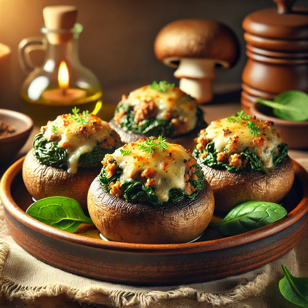 Stuffed Mushrooms with Spinach and Ground Meat