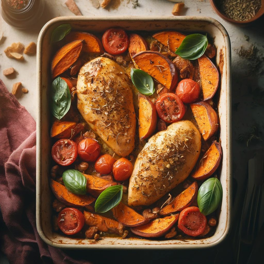 Mediterranean Chicken and Sweet Potato Bake