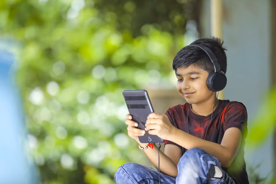 A learner listening to an audiobook