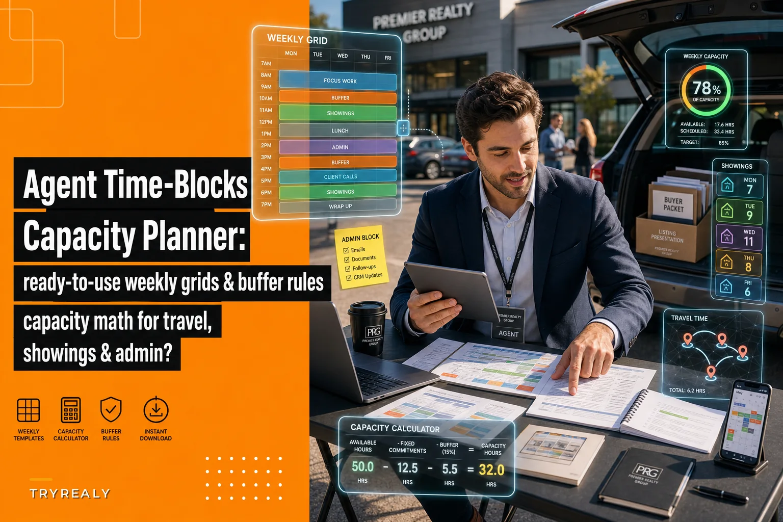 Agent time‑block templates and a weekly capacity planner