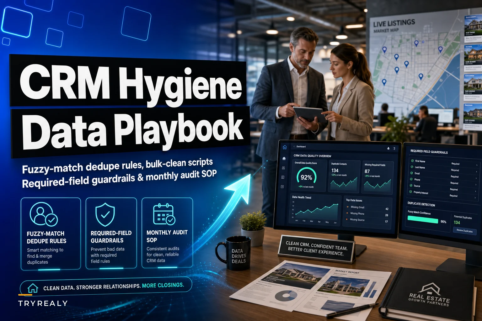 CRM Data Hygiene for Real Estate: Fuzzy-Match Dedupe Rules, Required-Field Guardrails and a Monthly Audit SOP