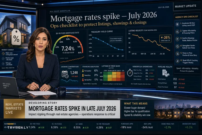 Mortgage rates spike (July 2026): an operations checklist to protect listings, showings and closings
