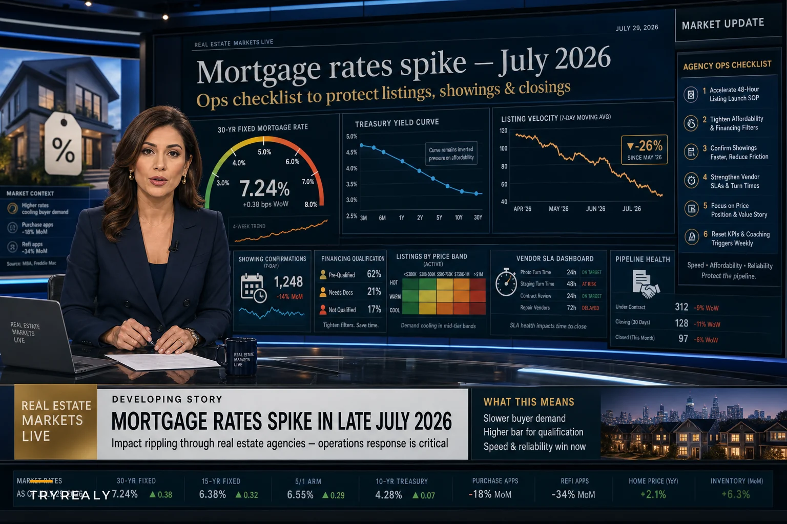 Mortgage rates spike (July 2026): an operations checklist to protect listings, showings and closings