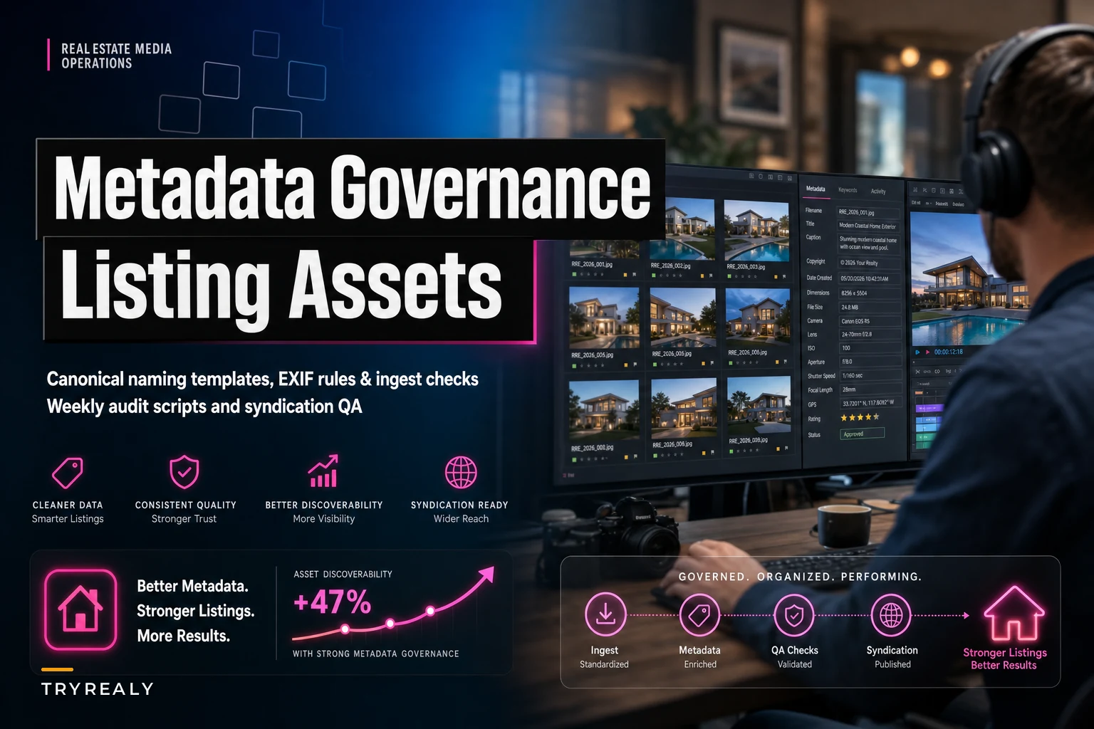 Photo and video metadata governance for listing assets