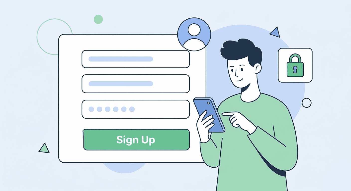 Person creating an online account on a laptop