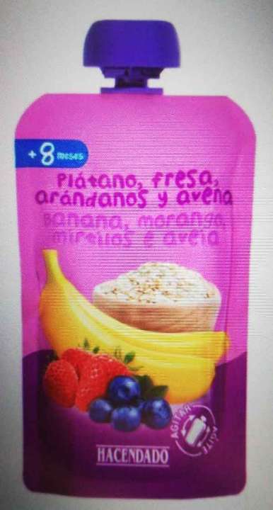Papilla plátano, fresa, arándanos y avena para +8 meses