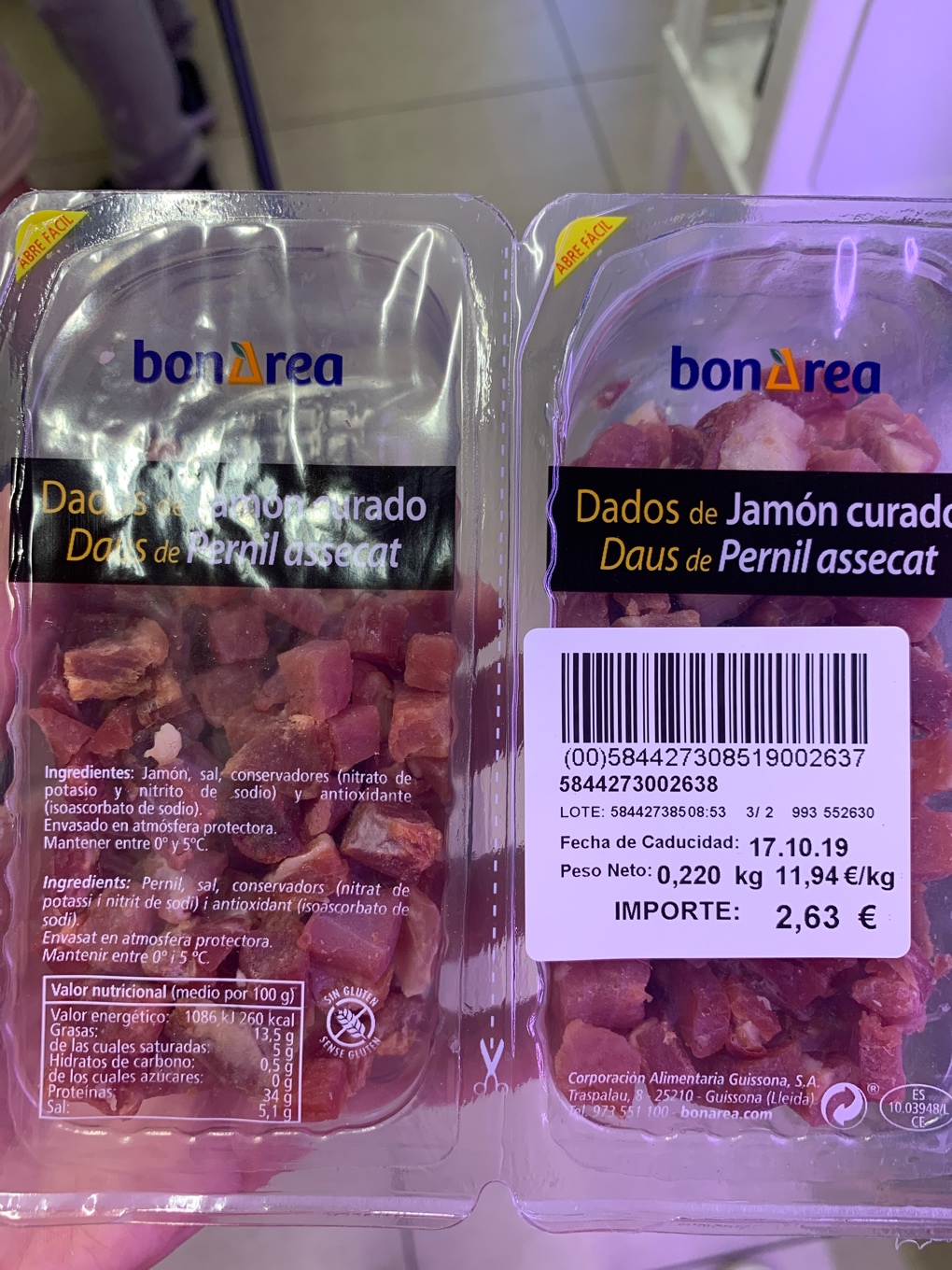 Dados de jamón curado