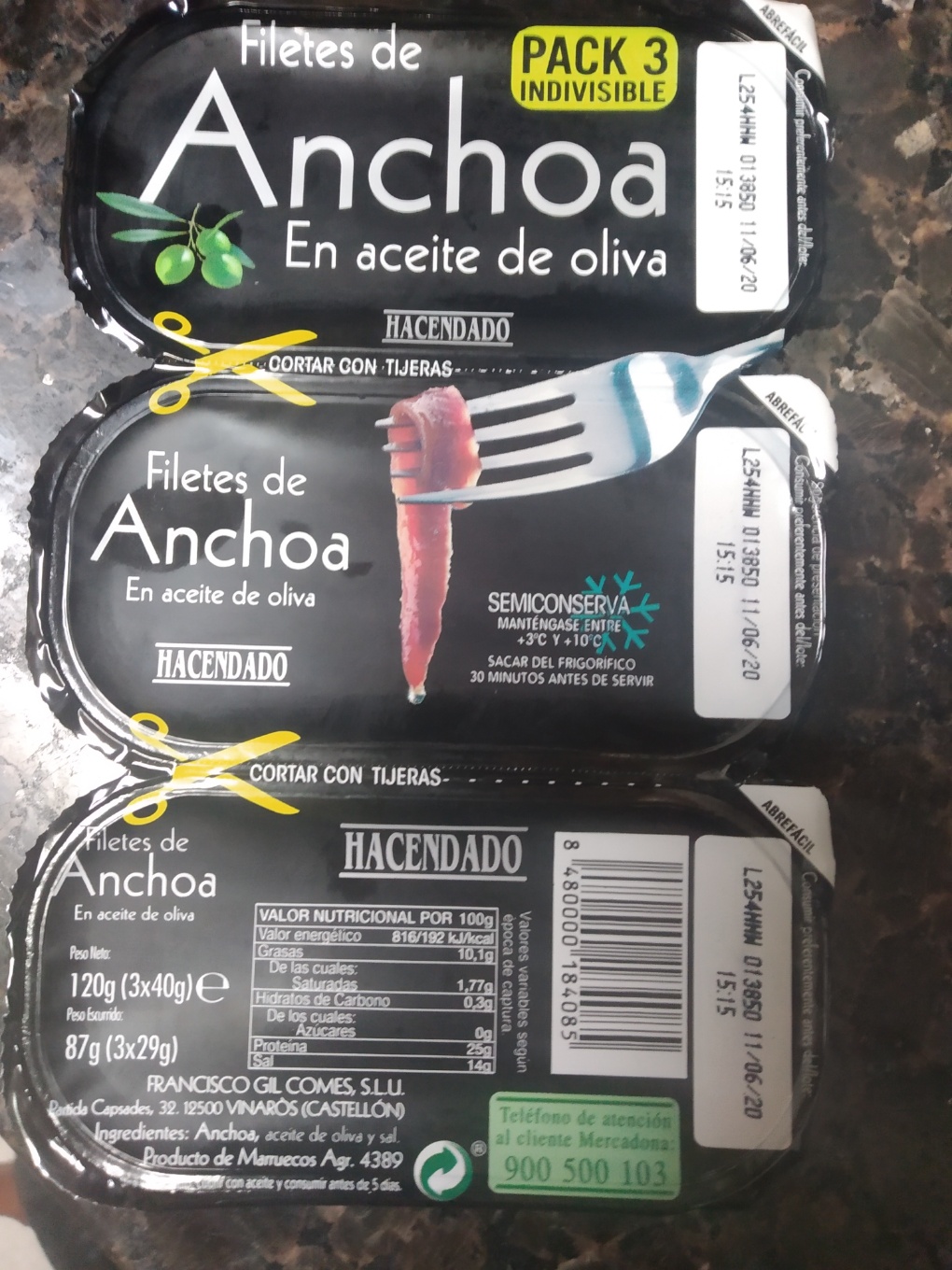 Filetes de anchoa en aceite de oliva