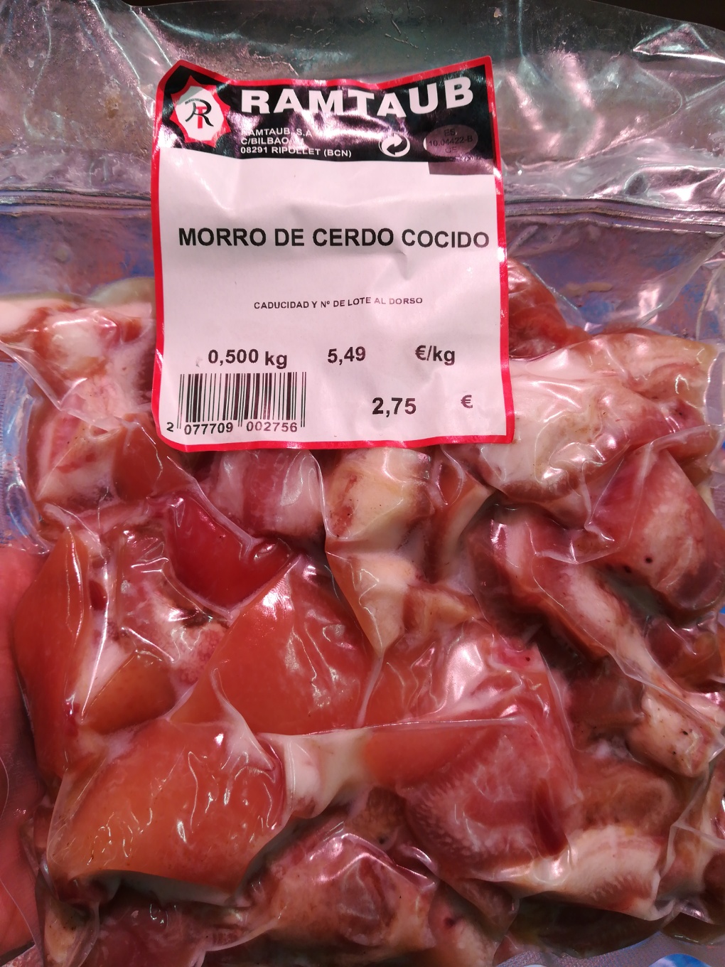 Morro de cerdo cocido