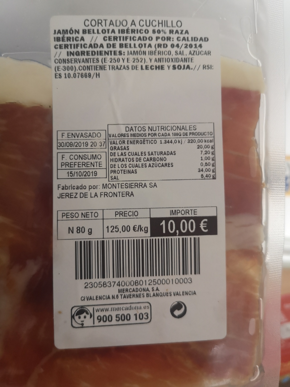 Jamón de bellota ibérico 