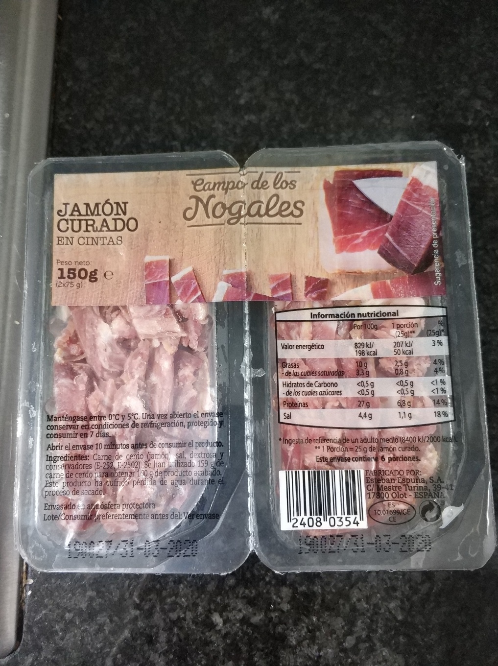 Jamón curado en tiras