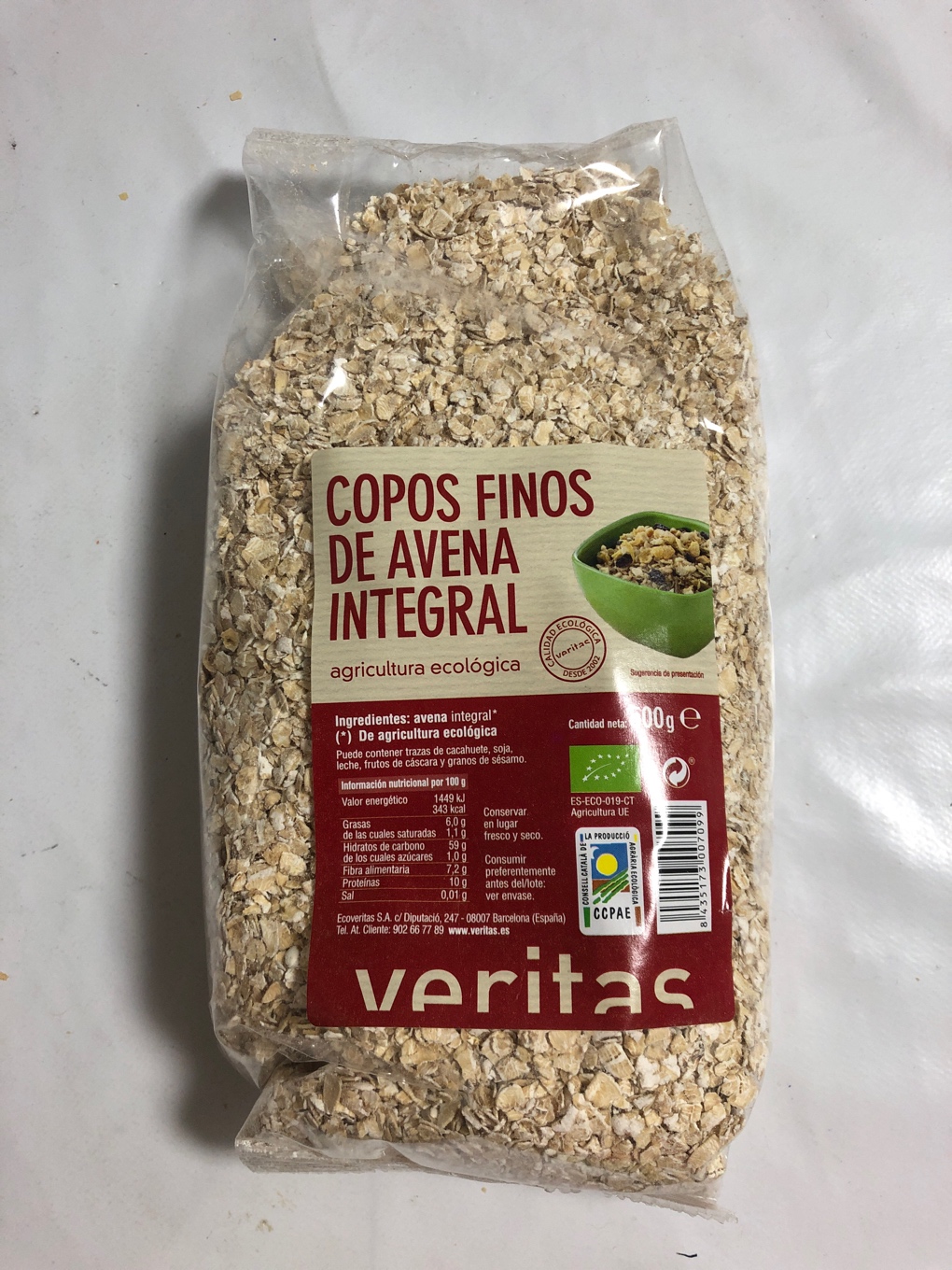 Copos finos de avena integral