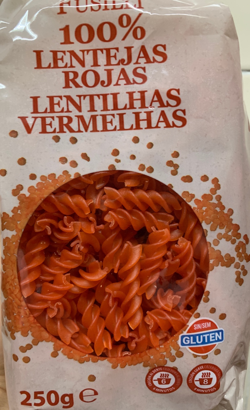 Fusilli lentejas rojas