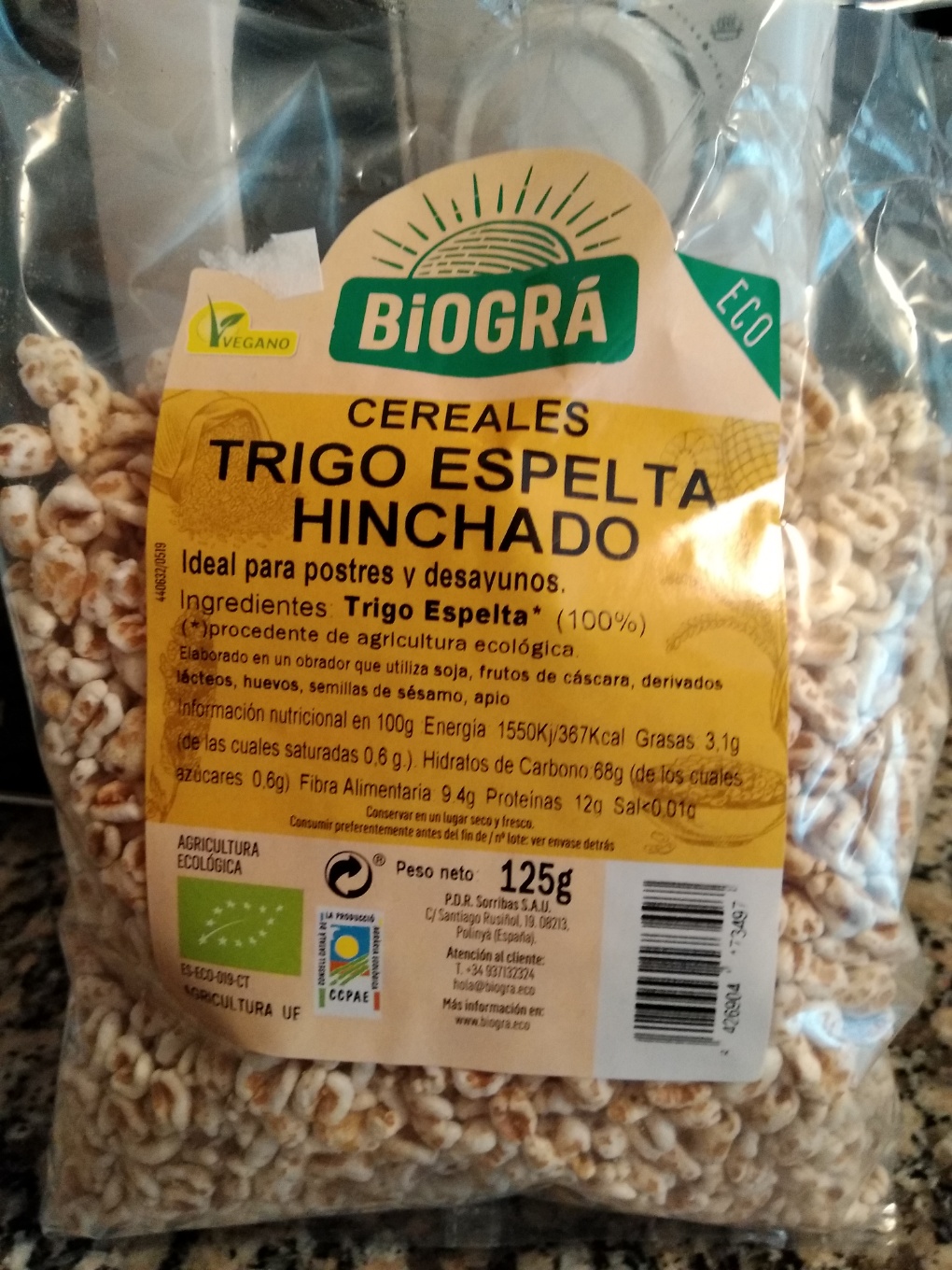 Cereales de trigo espelta hinchado