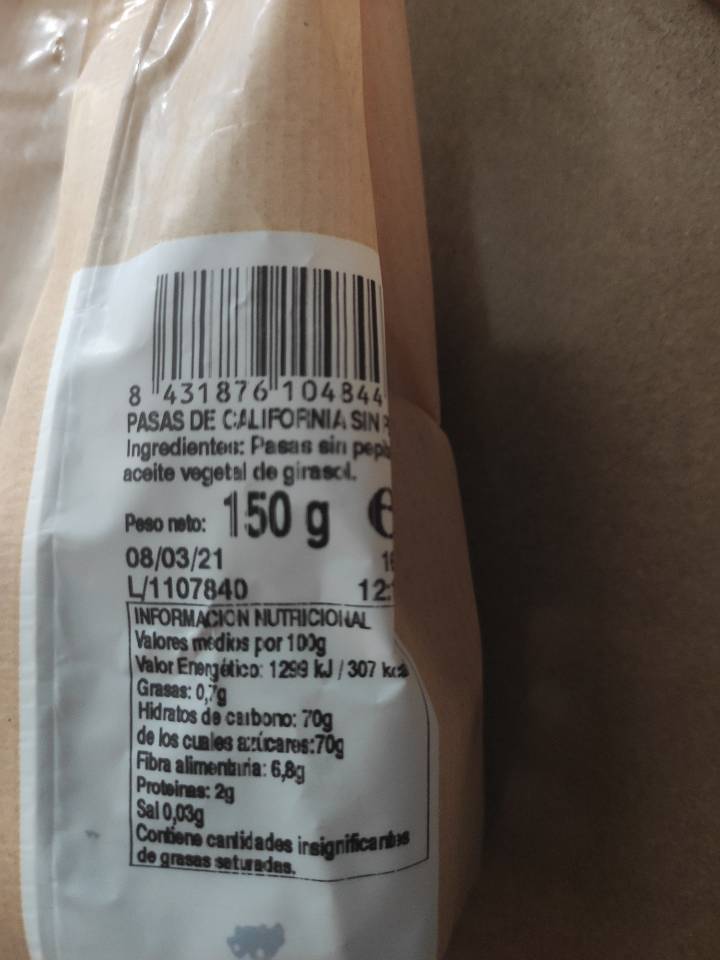 Pasas de california sin pepitas