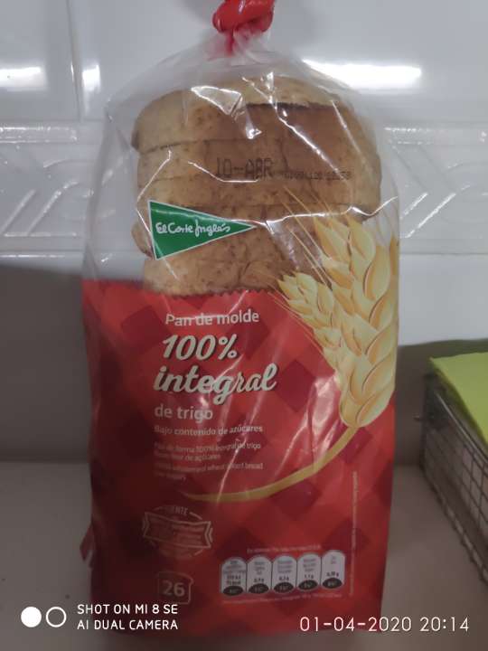 Pan de molde  100% integral de trigo