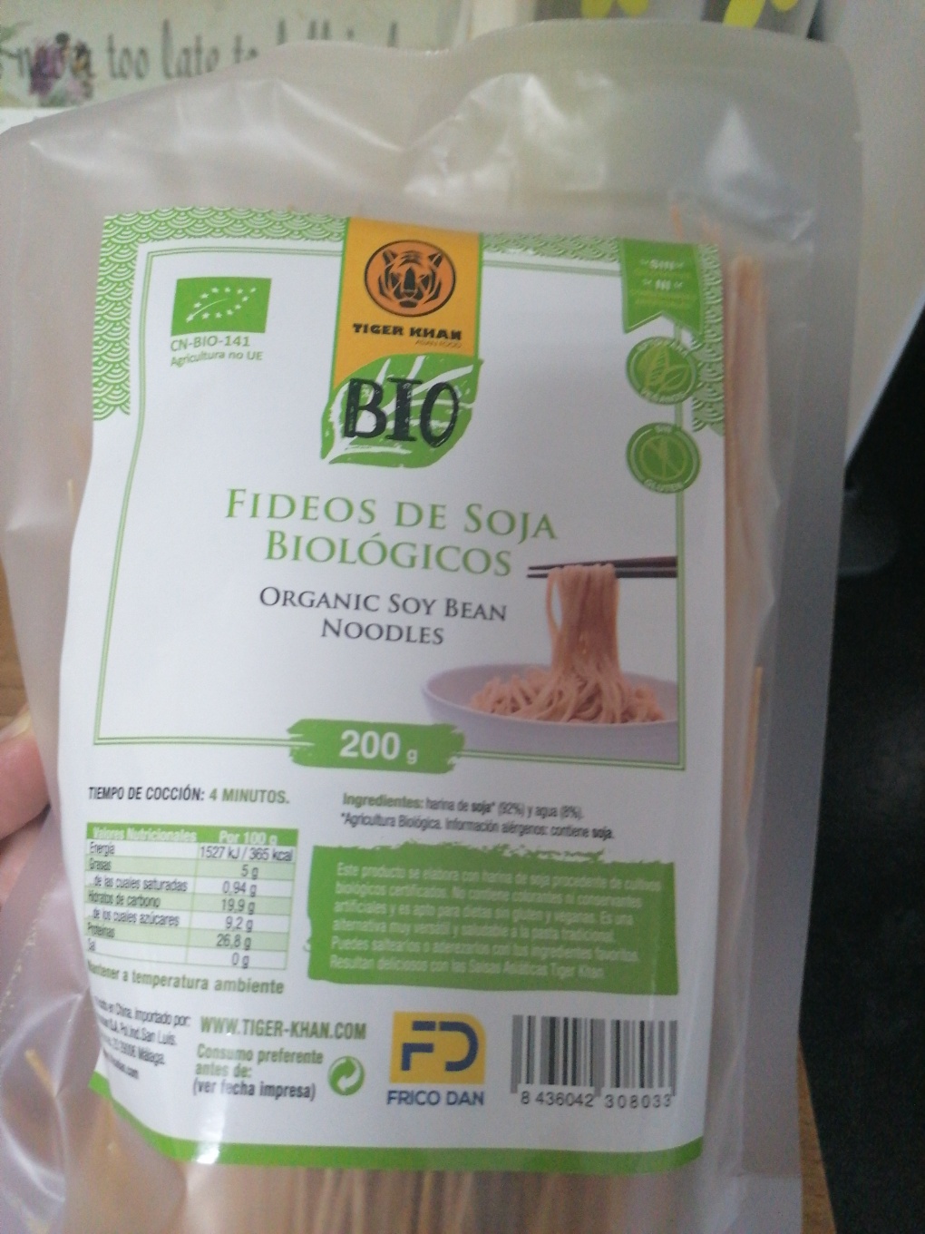 Fideos de soja biológicos