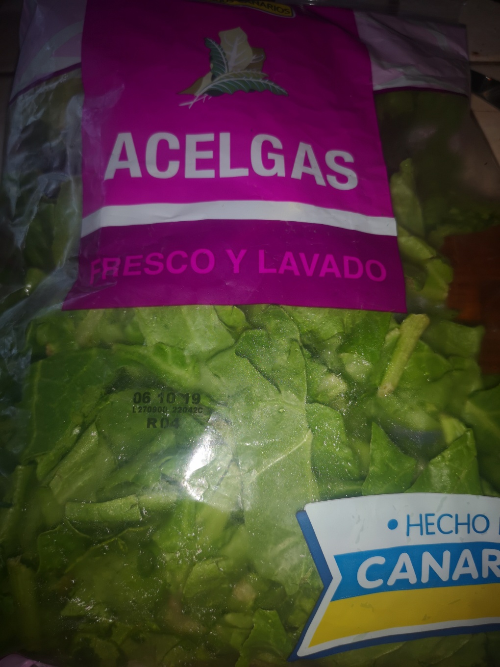 Acelgas lavadas