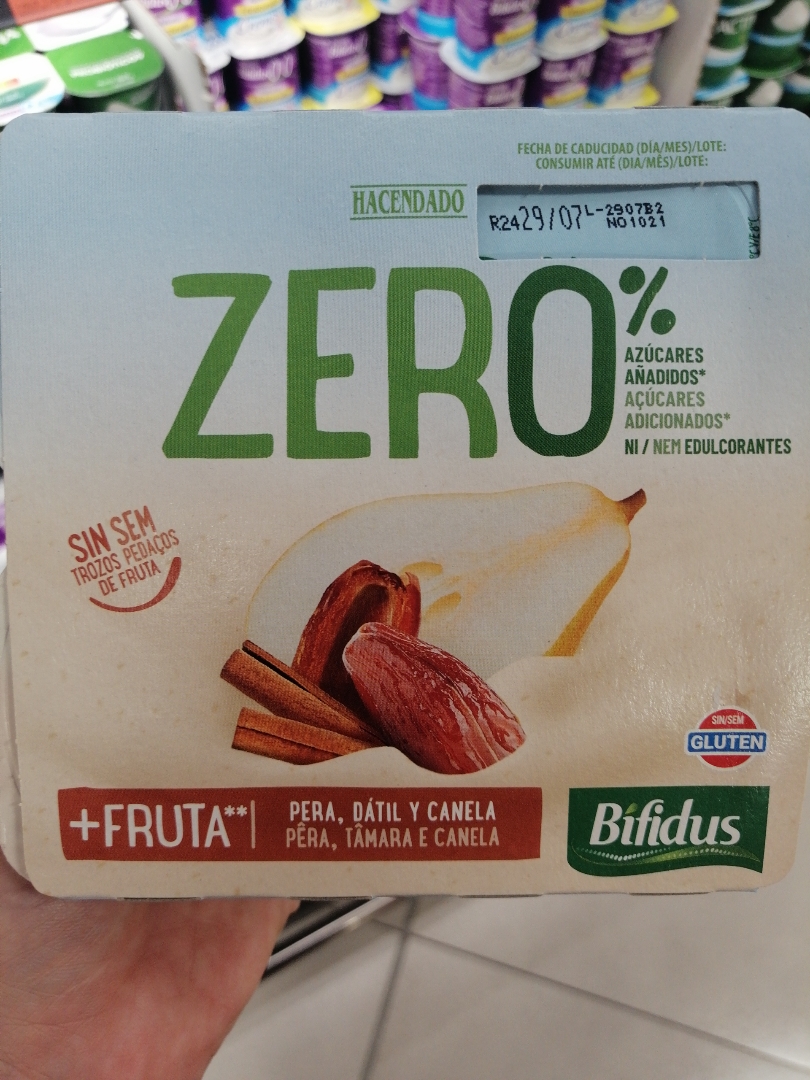 Yogur zero bífidus con pera, dátil y canela