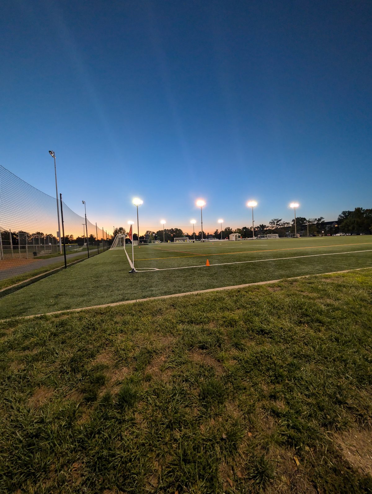 Turf field at dusk
