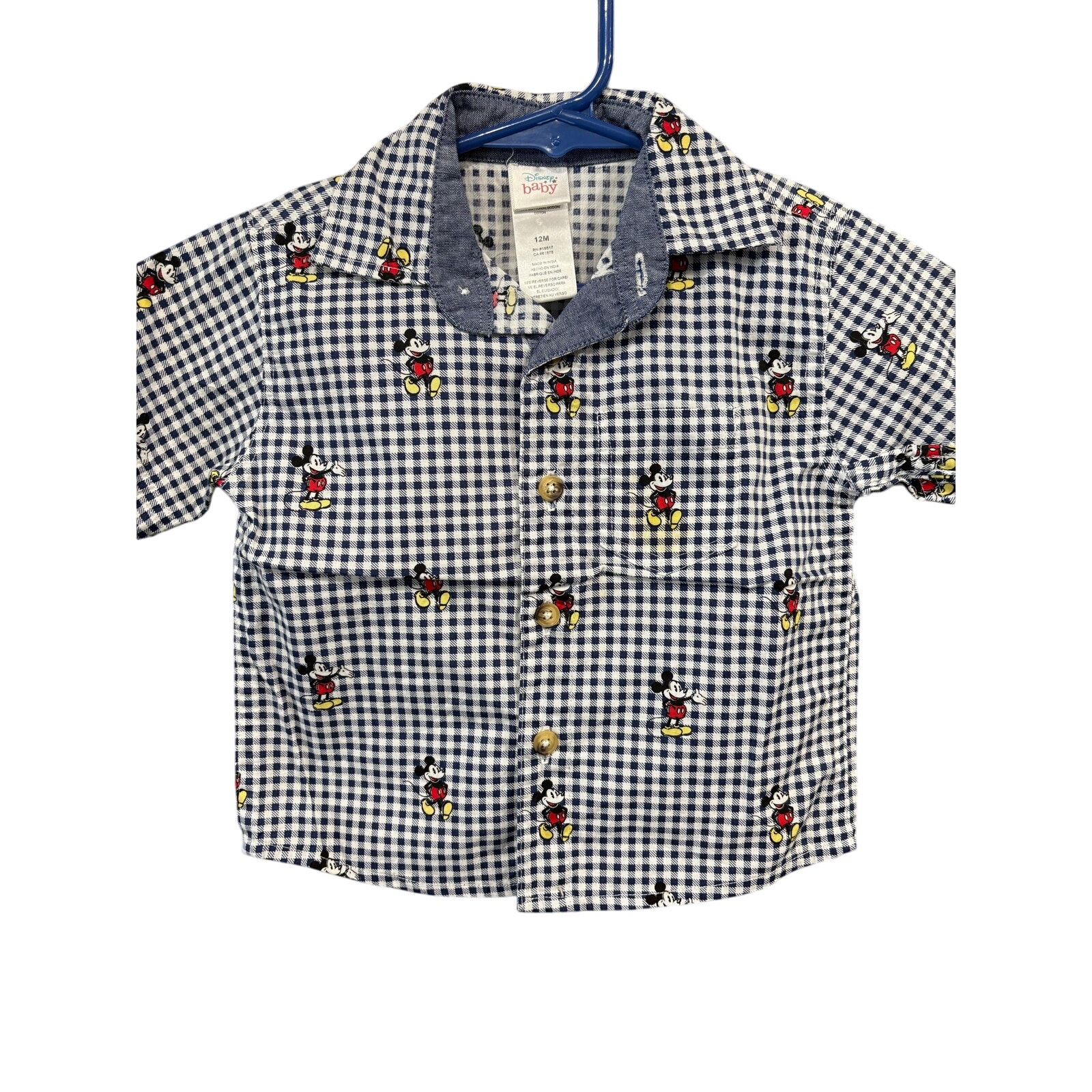 $4 - Plaid Mickey Mouse Button-Up - Disney - 12mo