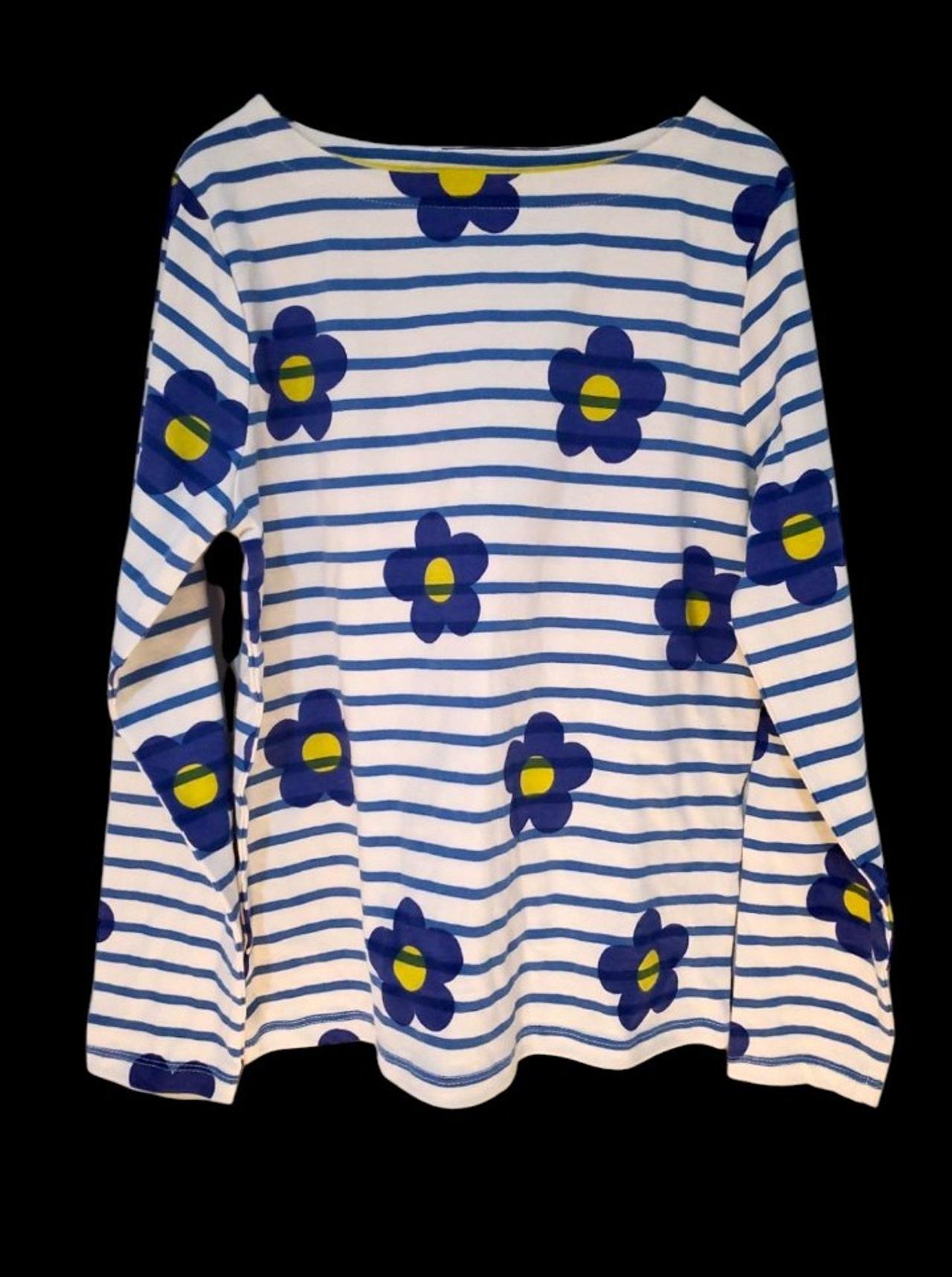 $9.02 - Mini Boden Floral Stripy LS Shirt EUC 8-9Y