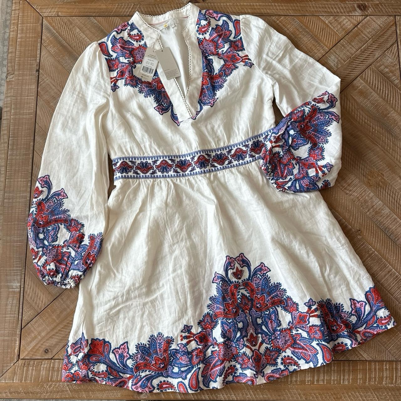 $75 - Boden Ivory Paisley Bud Flora Linen Mini Dress 10