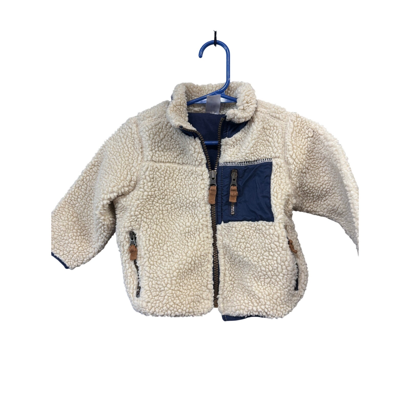 $5 - Cream and Navy Fleece Jacket - Carter's - 12mo