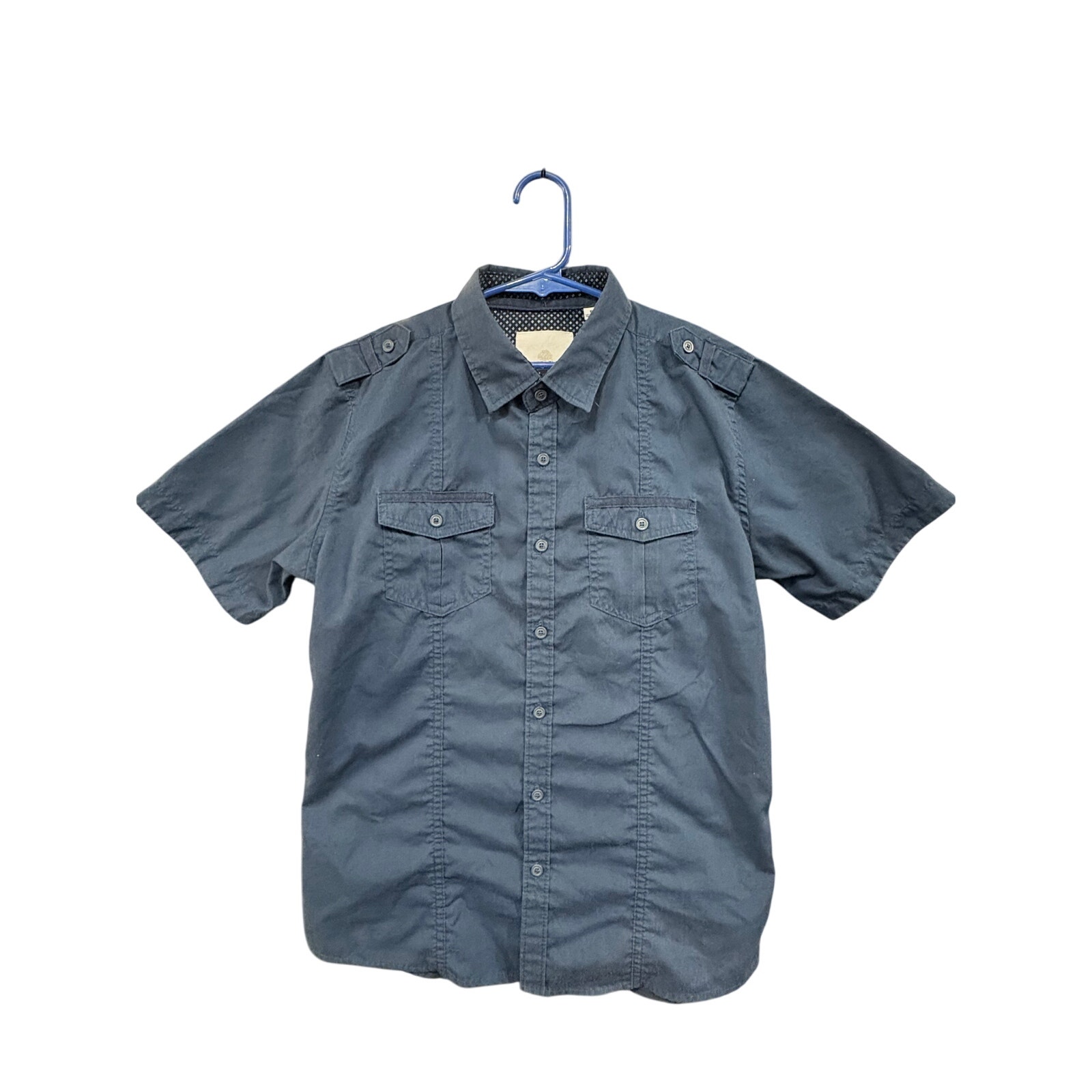 $5 - Navy Button-Up SS - Craft + Flow - 10/12