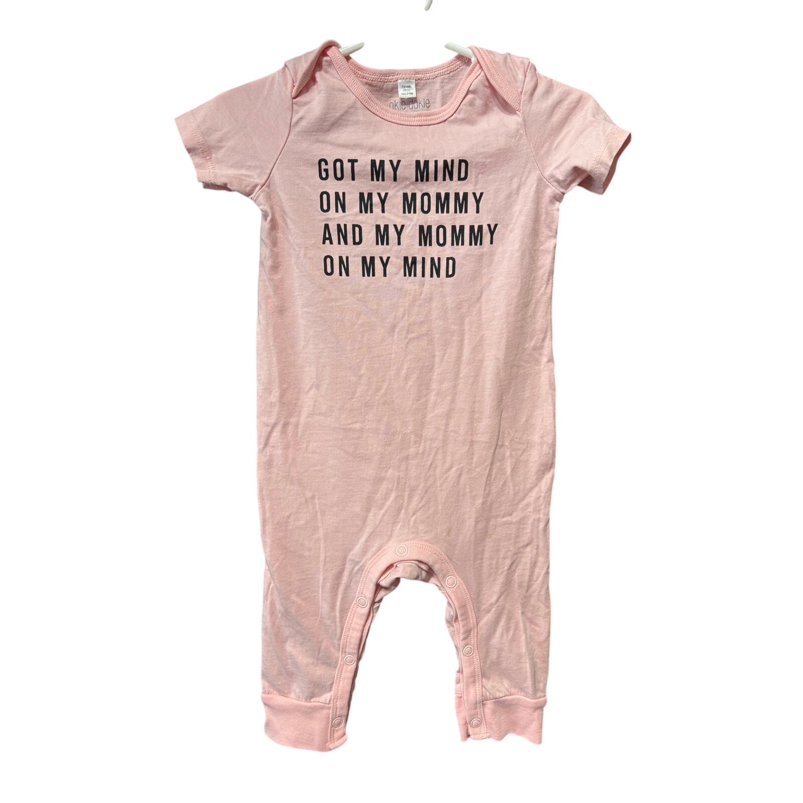 $3 - "Got my Mind on my Mommy..." Pink Jumpsuit - Okie Dokie - 9mo
