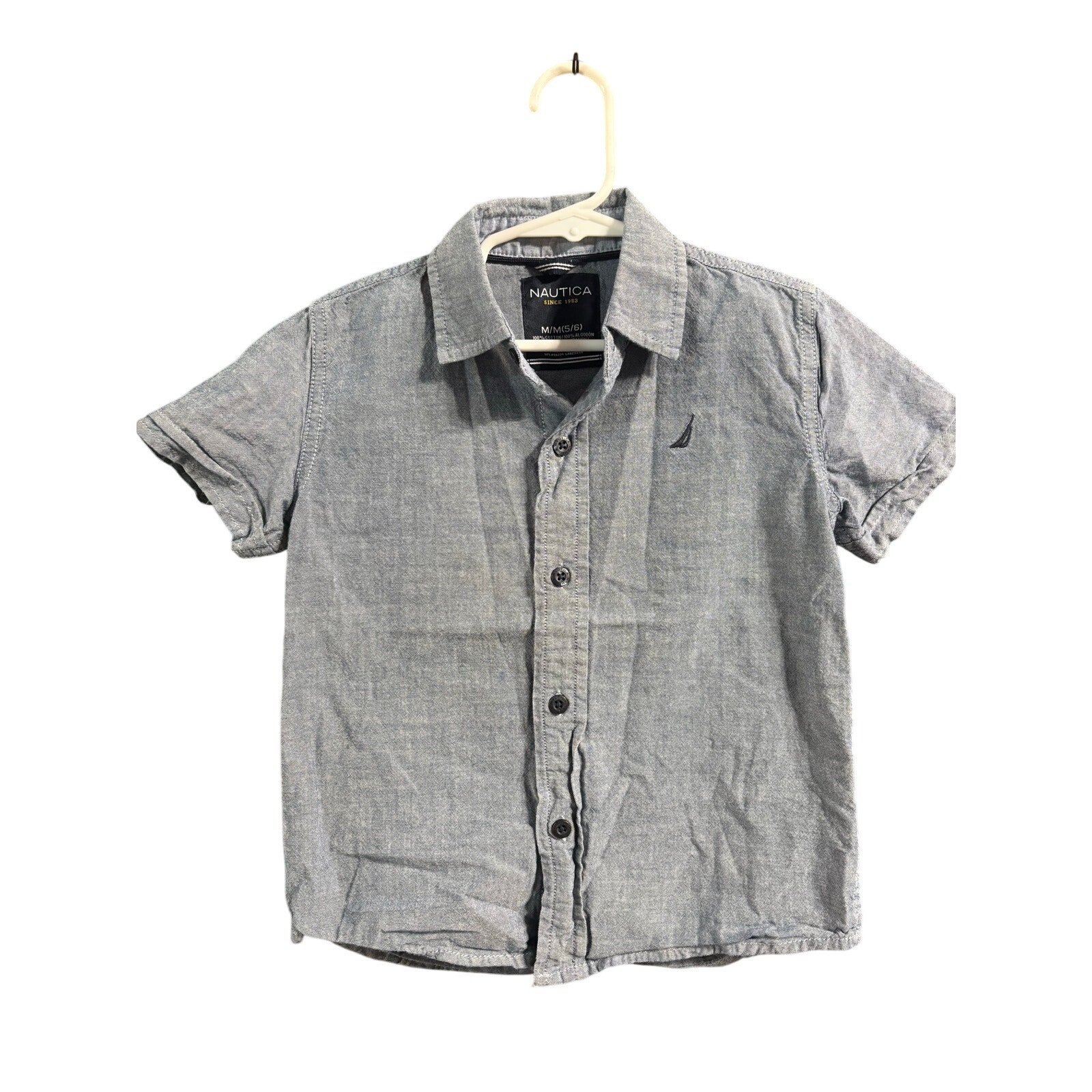 $4 - Gray/Blue SS Button Up - Nautica - 5/6