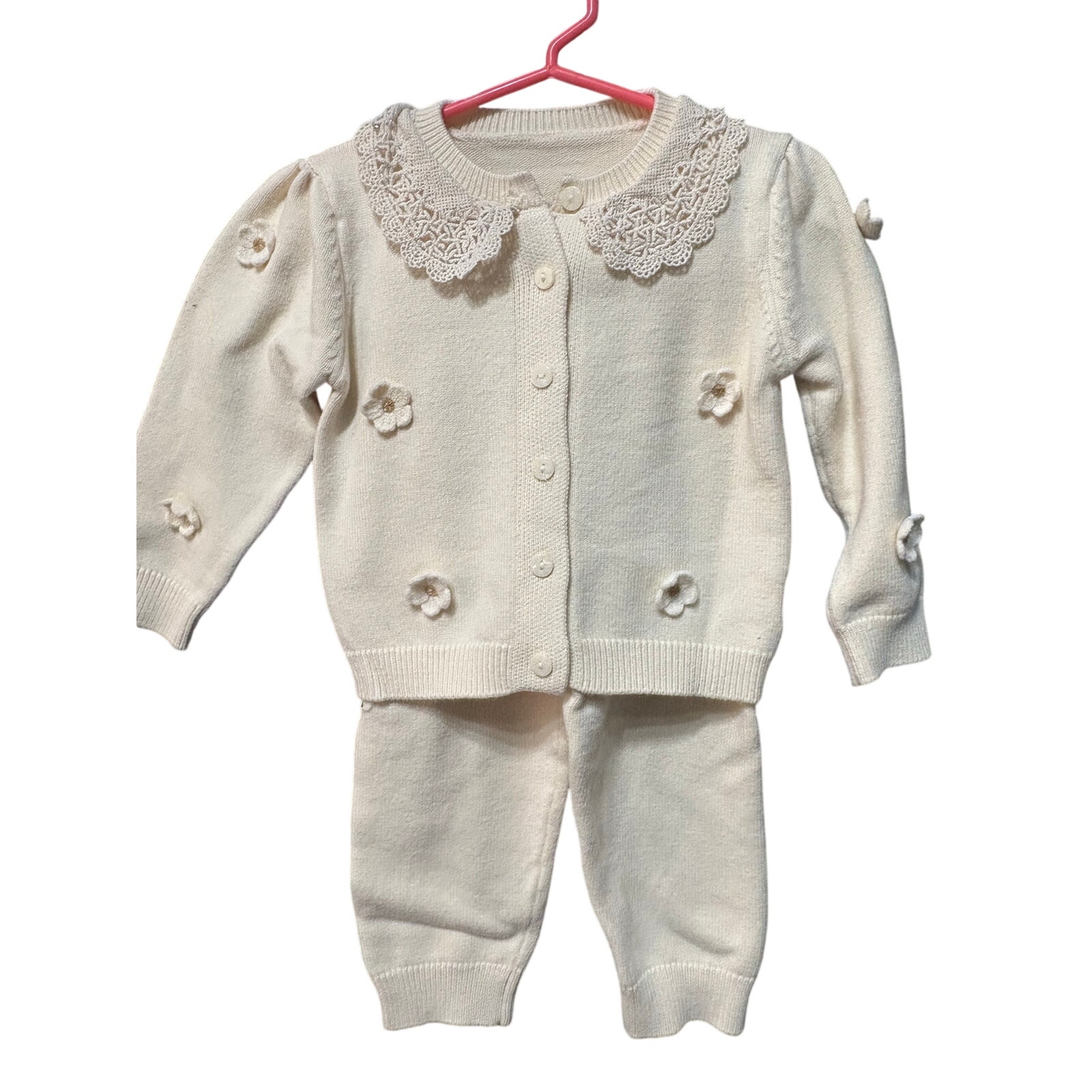 $5 - Embellished Cream LS Outfit - SHEIN - 2-3Y