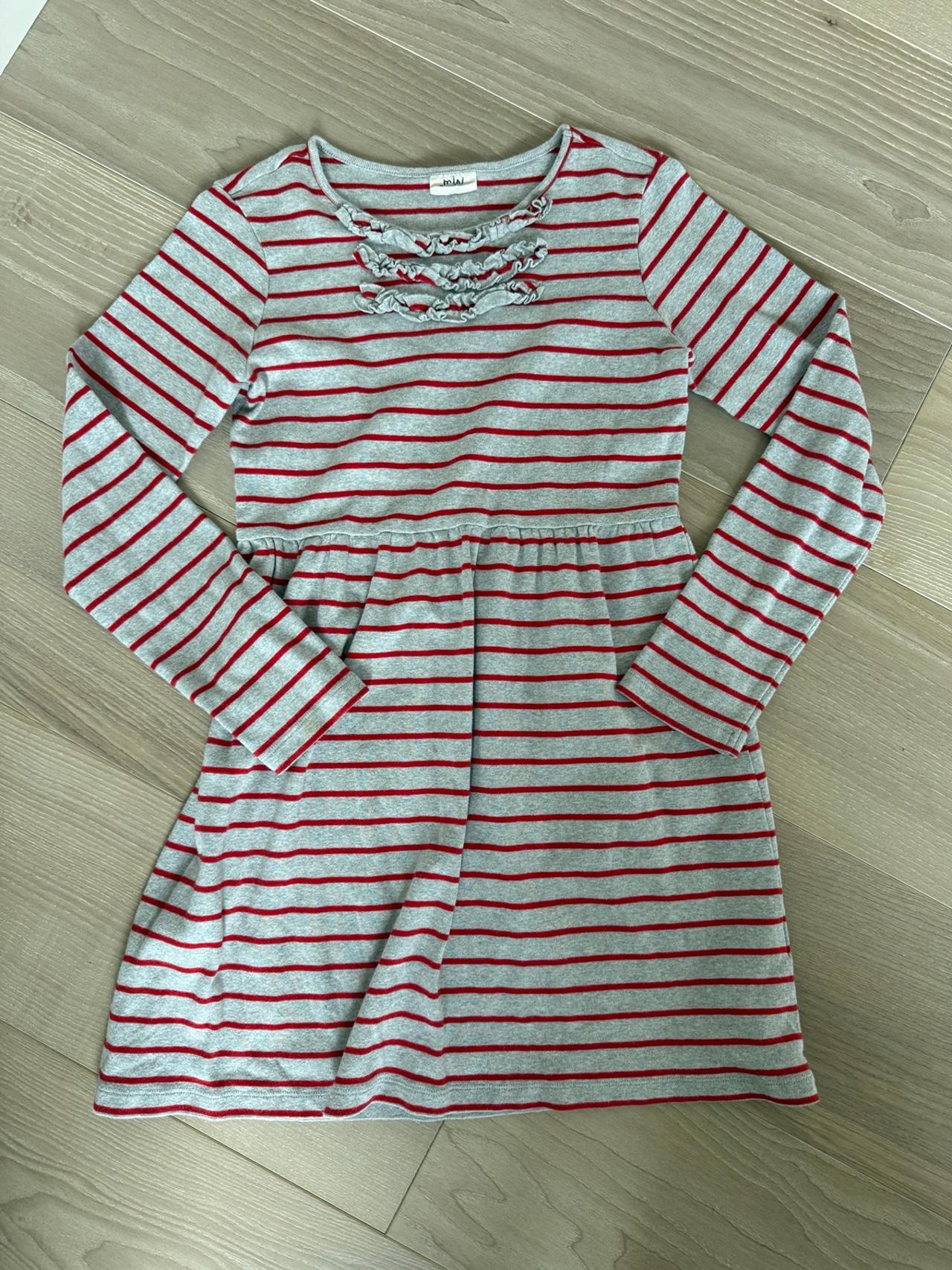$13.30 - Mini Boden Red and Gray Striped Dress size 11/12