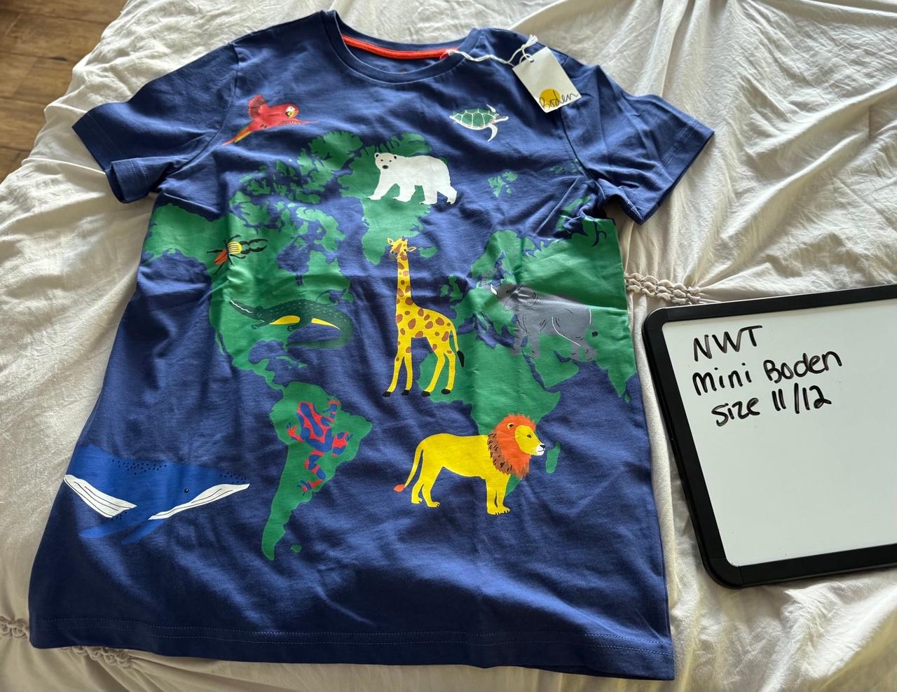 $35 - NWT Mini Boden animal kingdom continental t shirt size 11/12