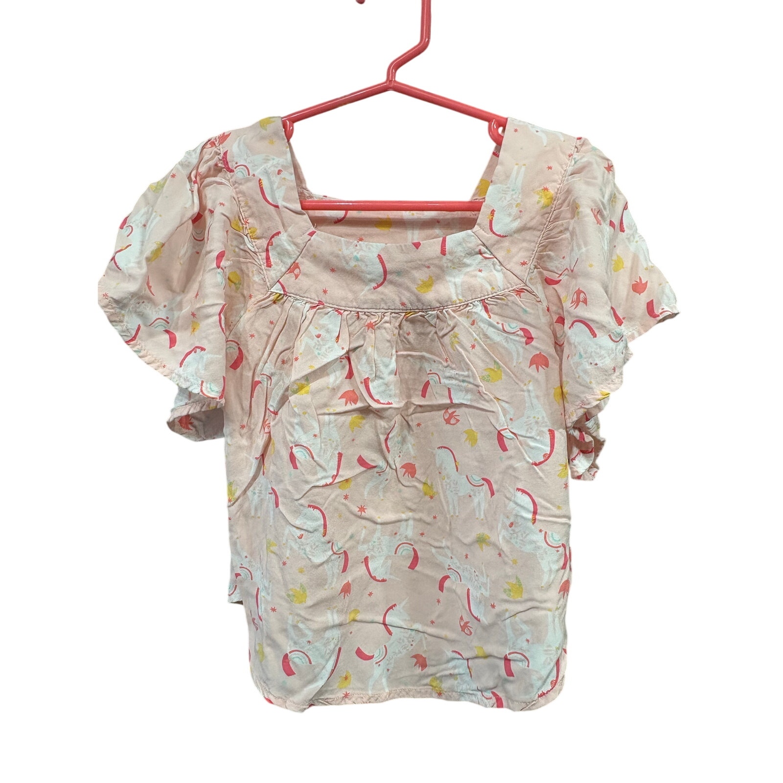 $3 - Light Pink Horses SS Blouse - Cat & Jack - XS (4/5)