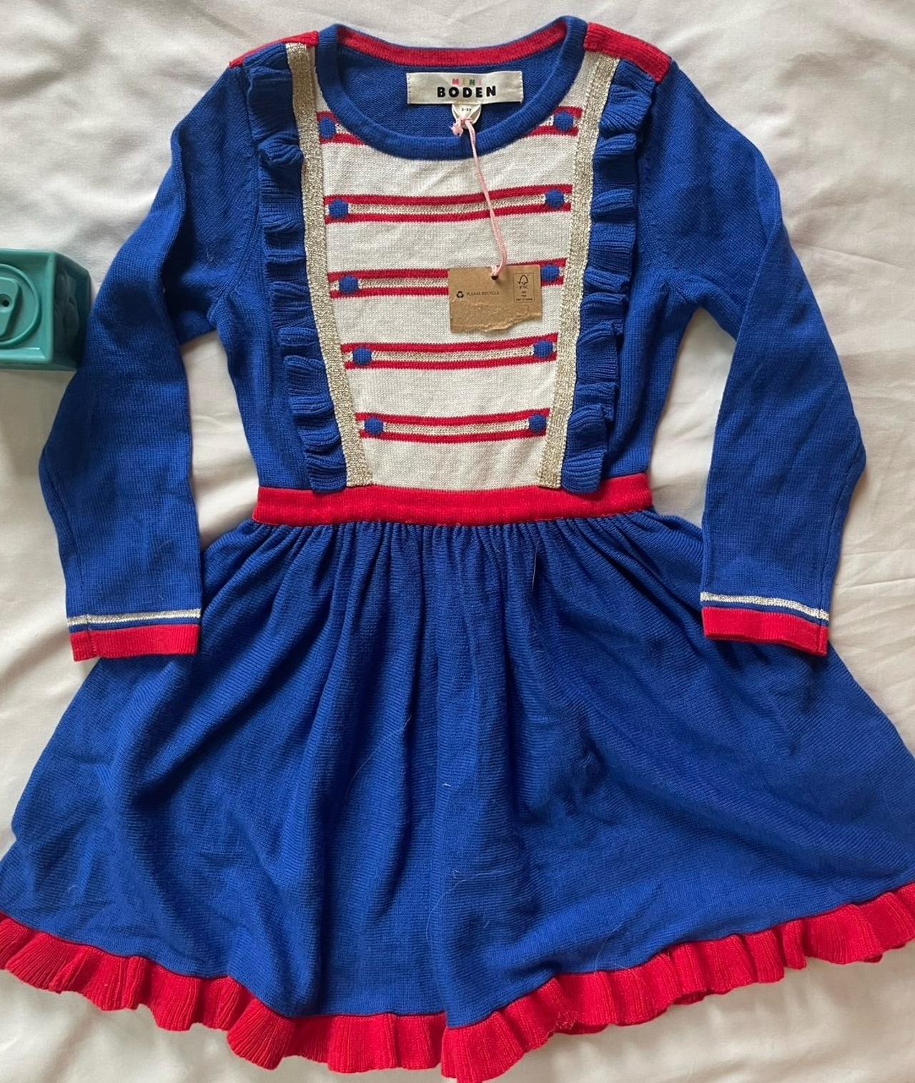$38 - Mini Boden Nutcracker Holiday Knit Sweater Dress, Sz 2-3