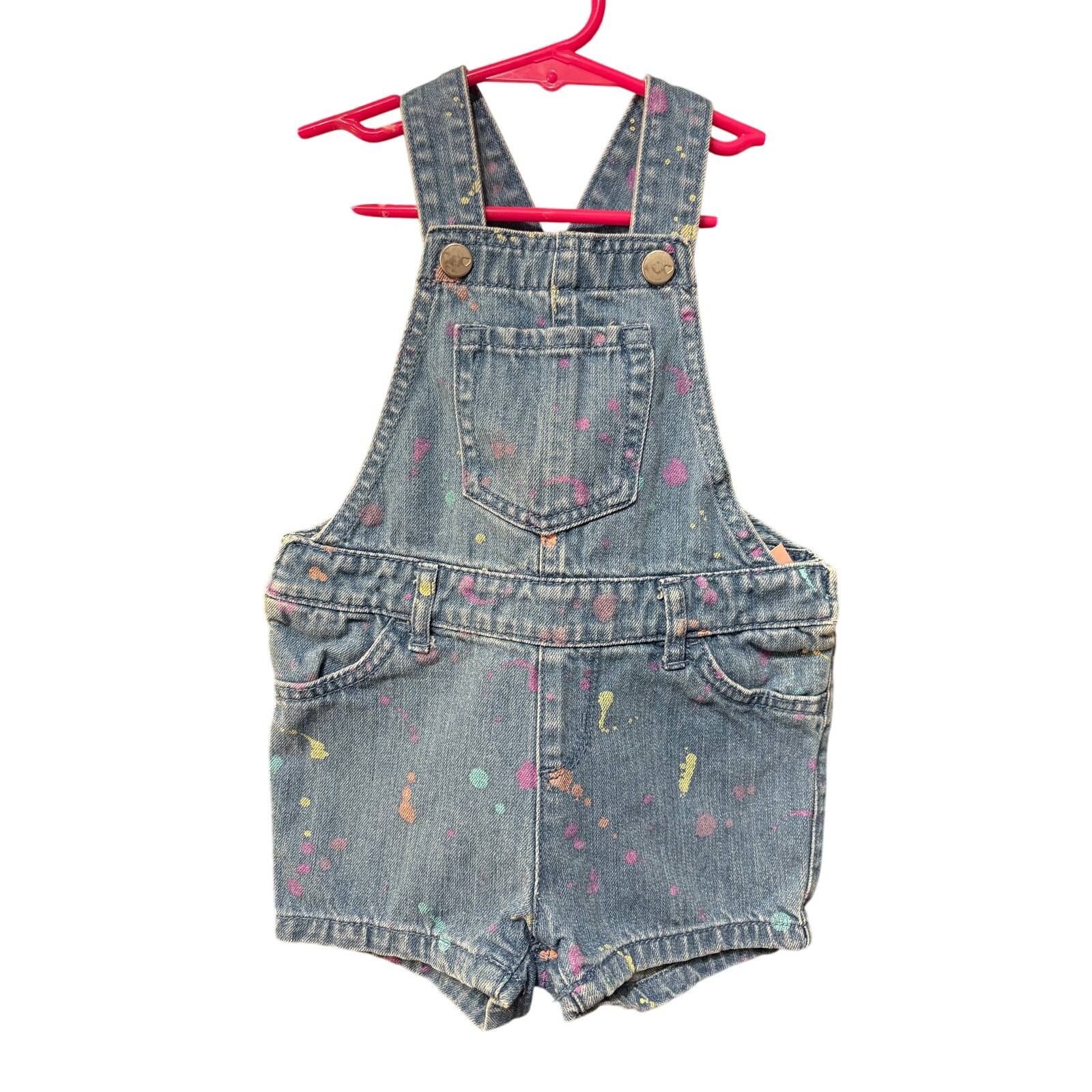 $4 - Paint Splatter Denim Shortalls - The Children's Place - 18-24mo