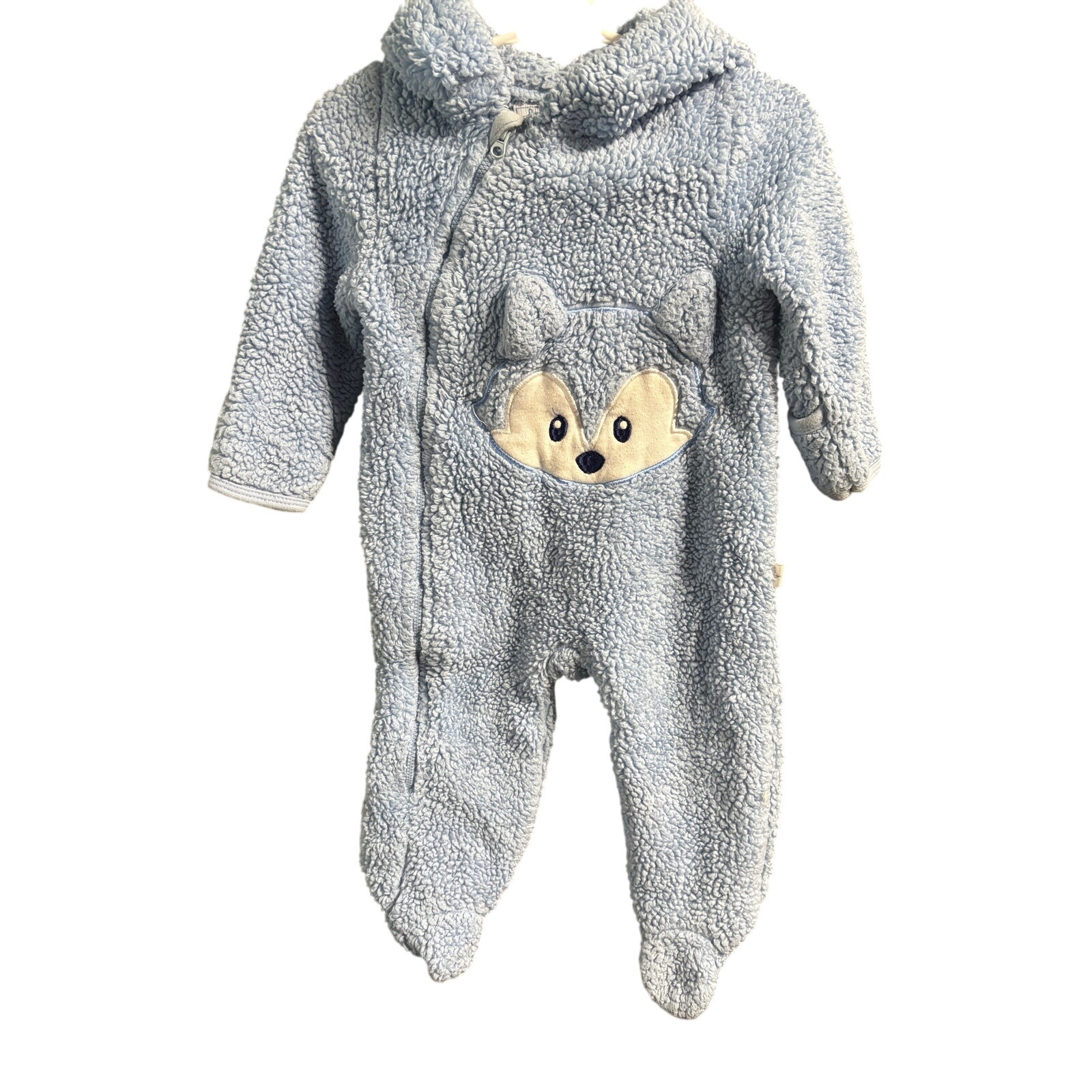 $4 - Blue Fuzzy Fox Hooded Jumper - Little Joy - 6-9mo
