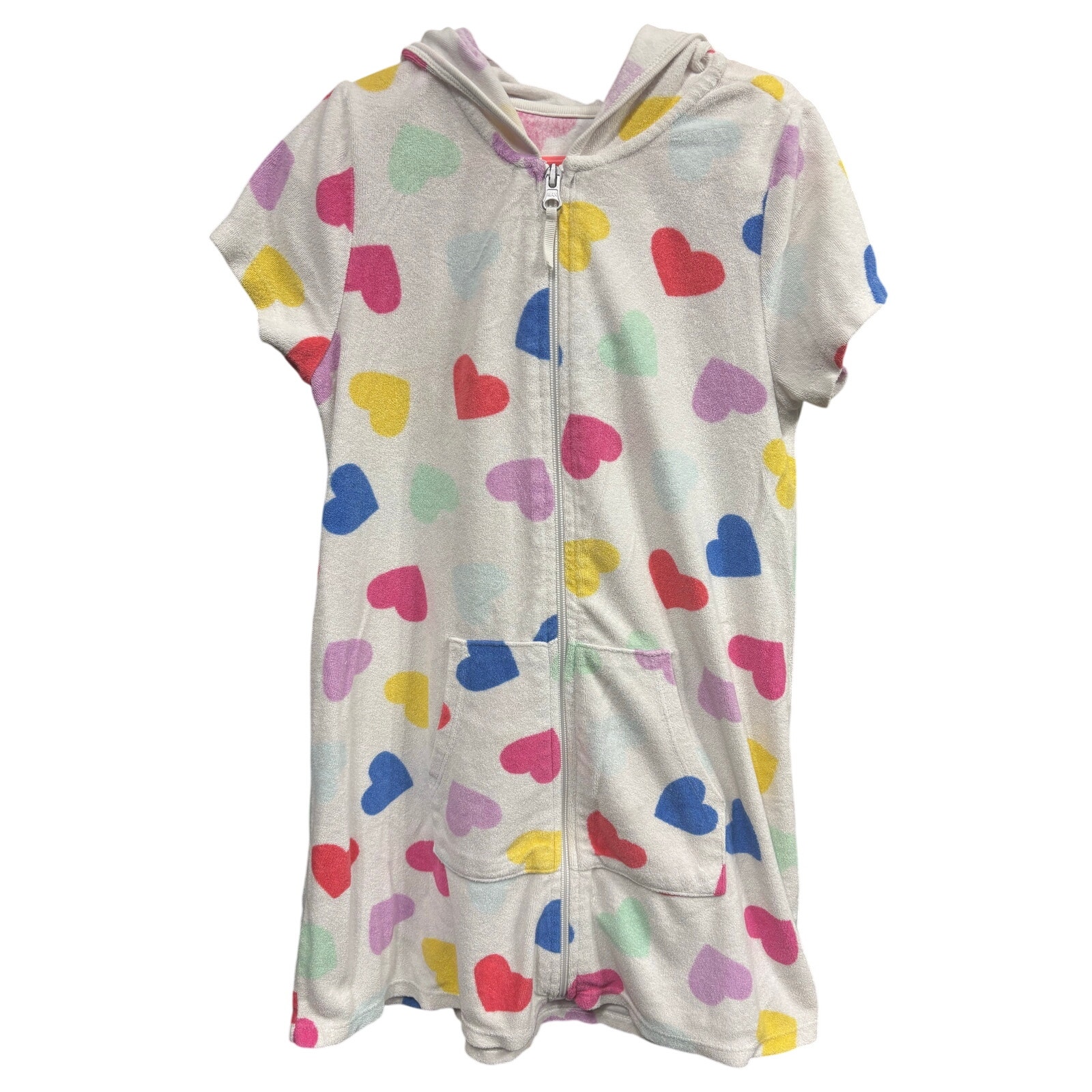 $3 - White Swim Cover-Up w/ Rainbow Hearts - Wonder Nation - M (7-8)