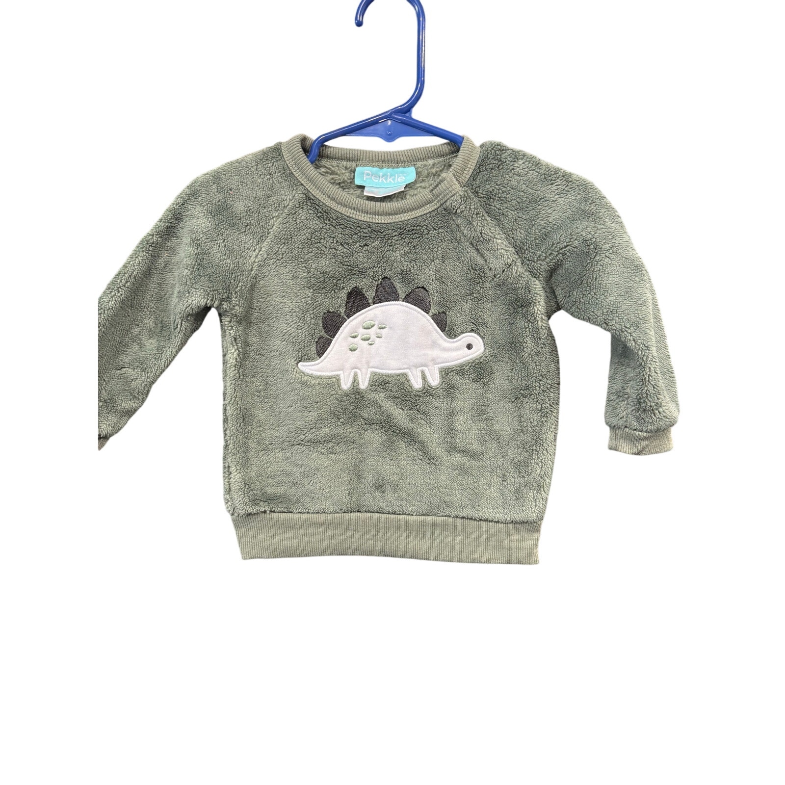 $3 - Green Fuzzy Dinosaur Sweater - Pekkle - 9mo