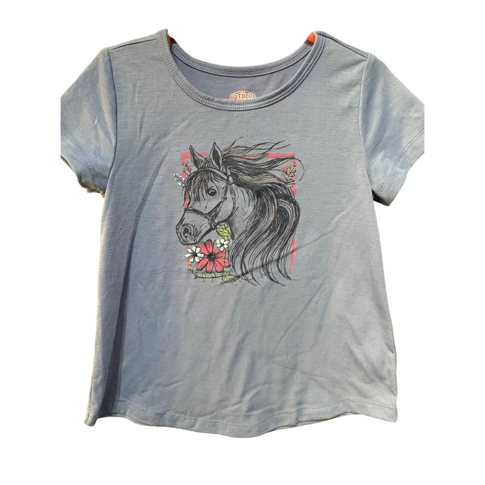 $2 - Blue Horse Graphic SS - Outdoor Kids - 3T